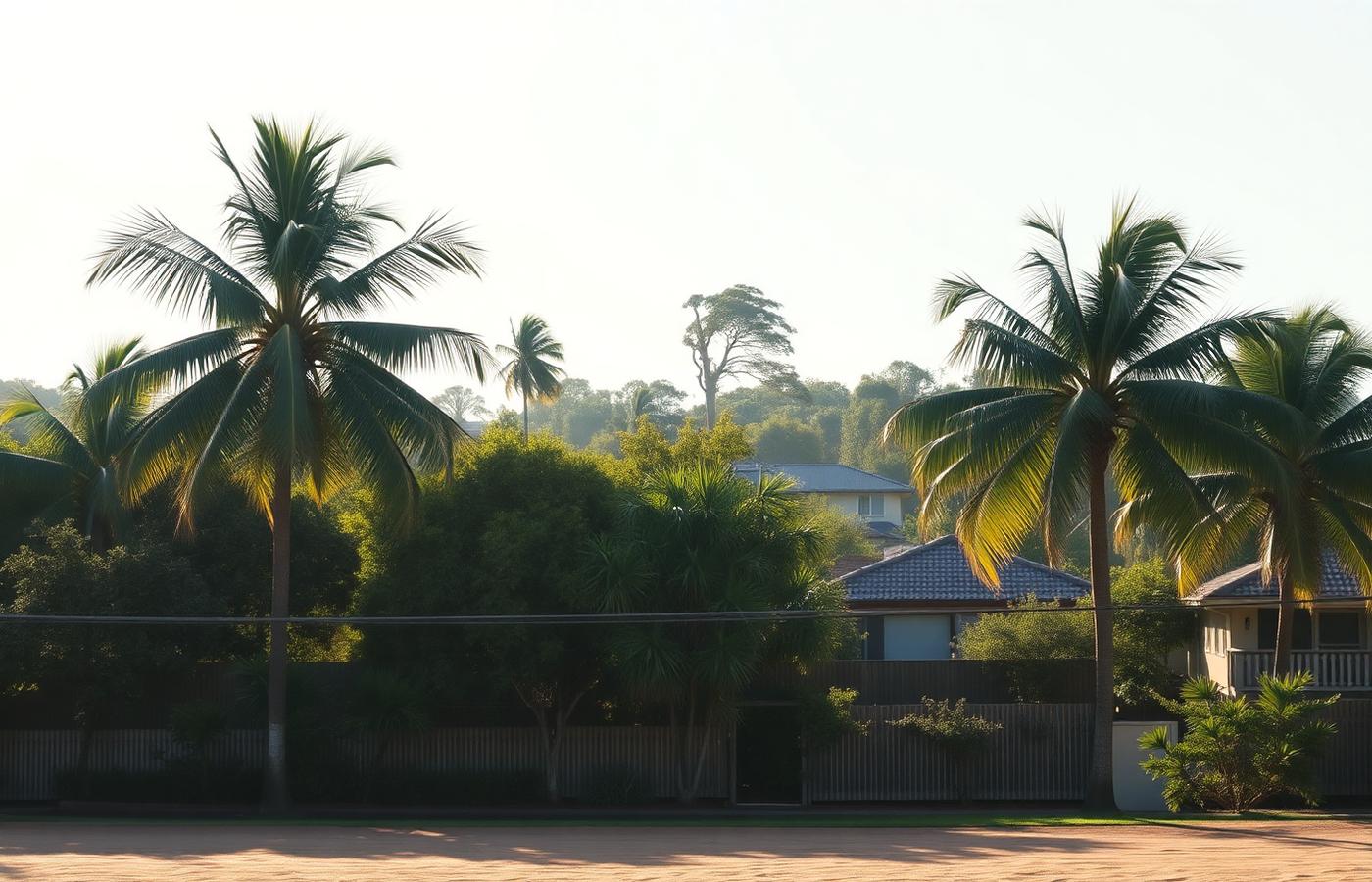 An Australian coastal residential neighbourhood at sunset